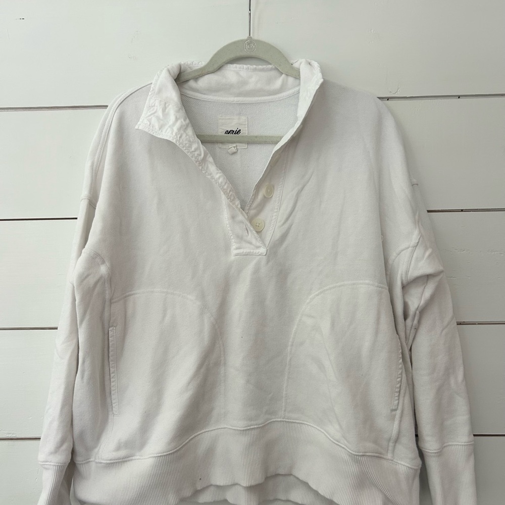 Aerie White Button Pullover